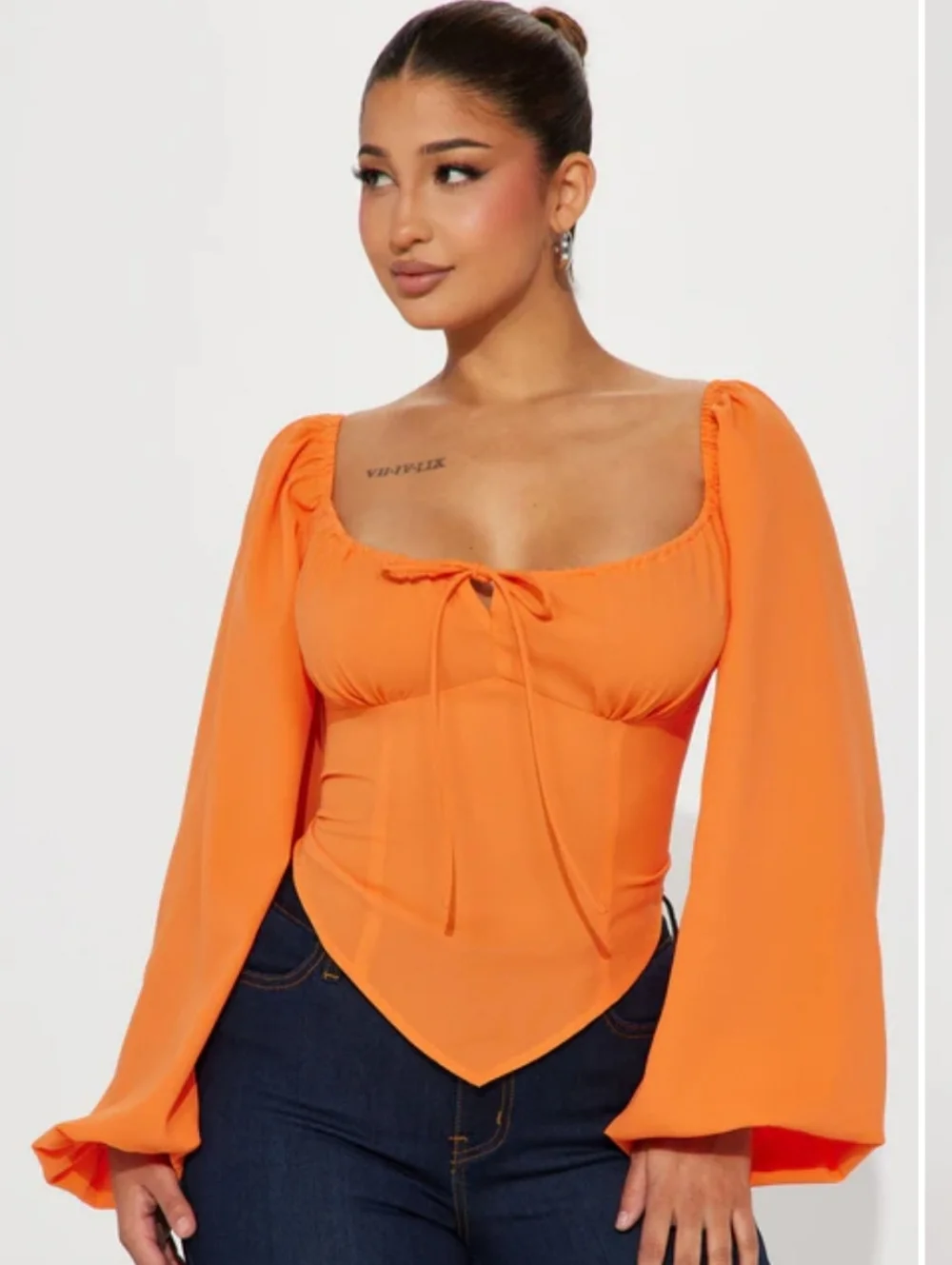 Fashion Nova Myrtie Peasant Top Bodycon Corset Shirt Bright Orange Size Medium